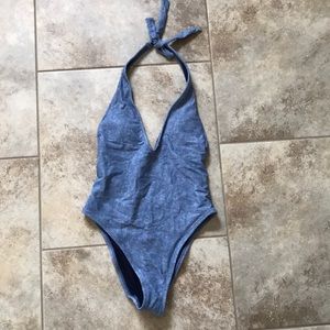 Denim one piece swimsuit